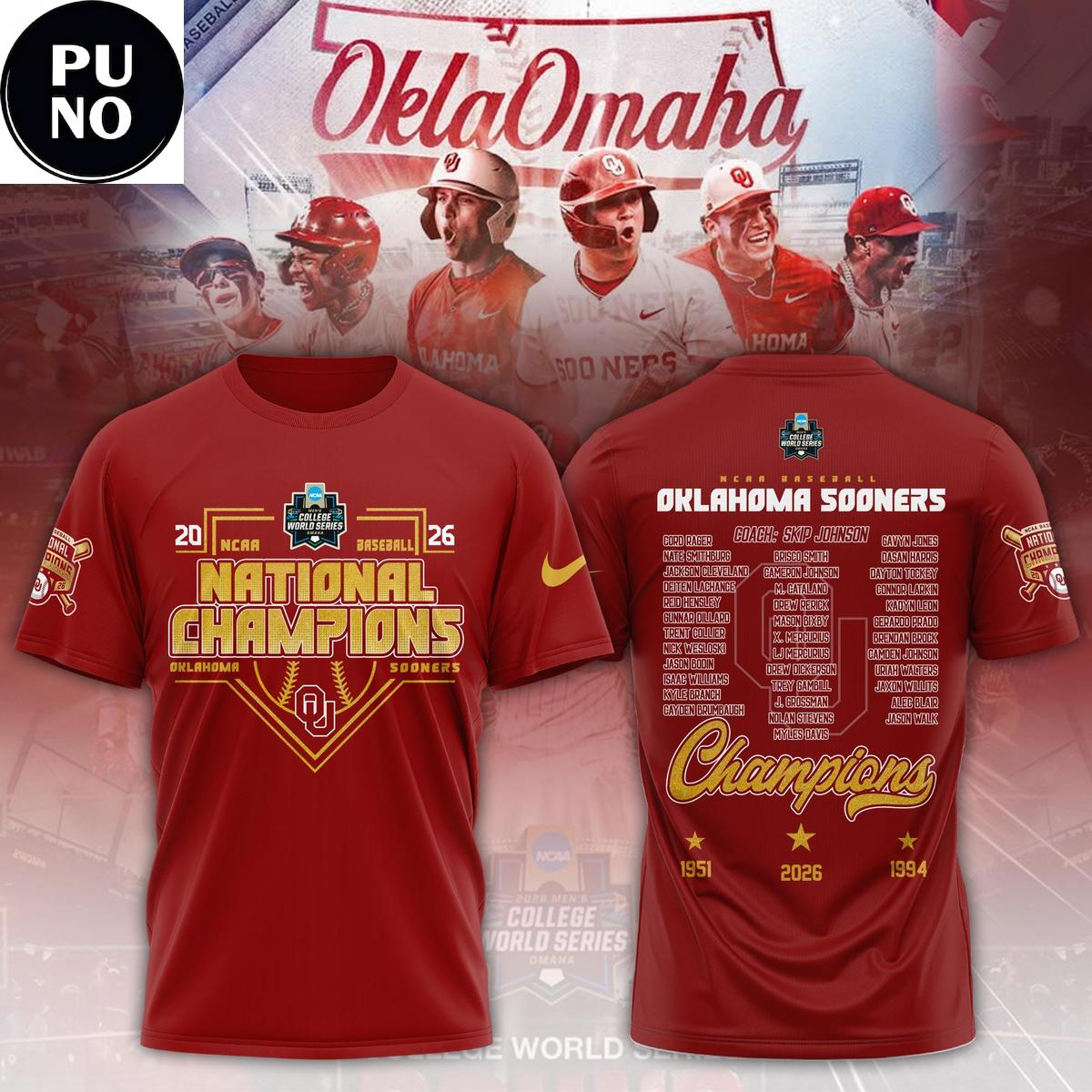 Oklahoma Sooners 2026 Baseball National Champions Finals Roster Hoodie T-Shirt