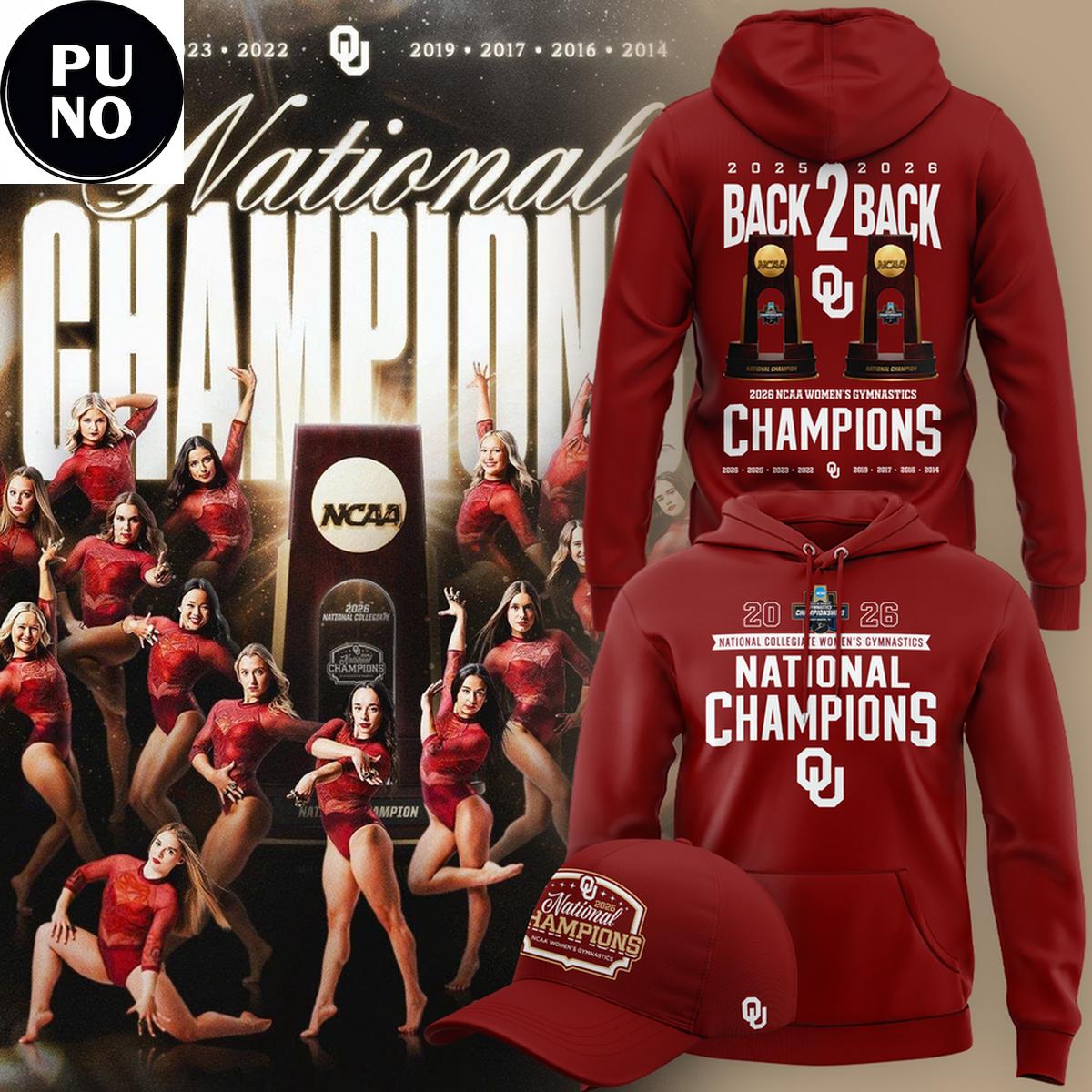 Oklahoma Sooners 2026 Women's Gymnastics National Champions Back2Back Hoodie Shirt