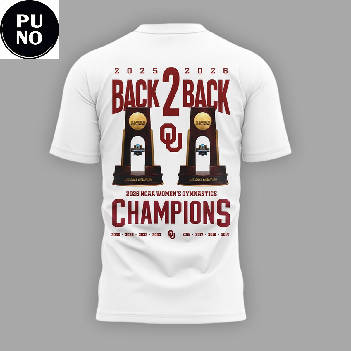 Oklahoma Sooners 2026 Women's Gymnastics National Champions Back2Back Hoodie Shirt