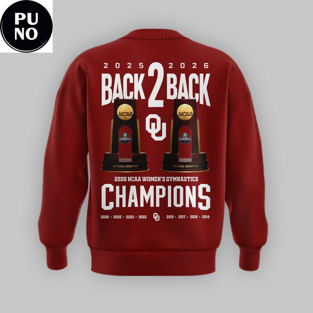 Oklahoma Sooners 2026 Women's Gymnastics National Champions Back2Back Hoodie Shirt