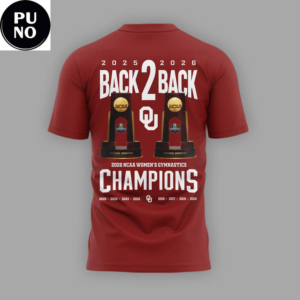 Oklahoma Sooners 2026 Women's Gymnastics National Champions Back2Back Hoodie Shirt