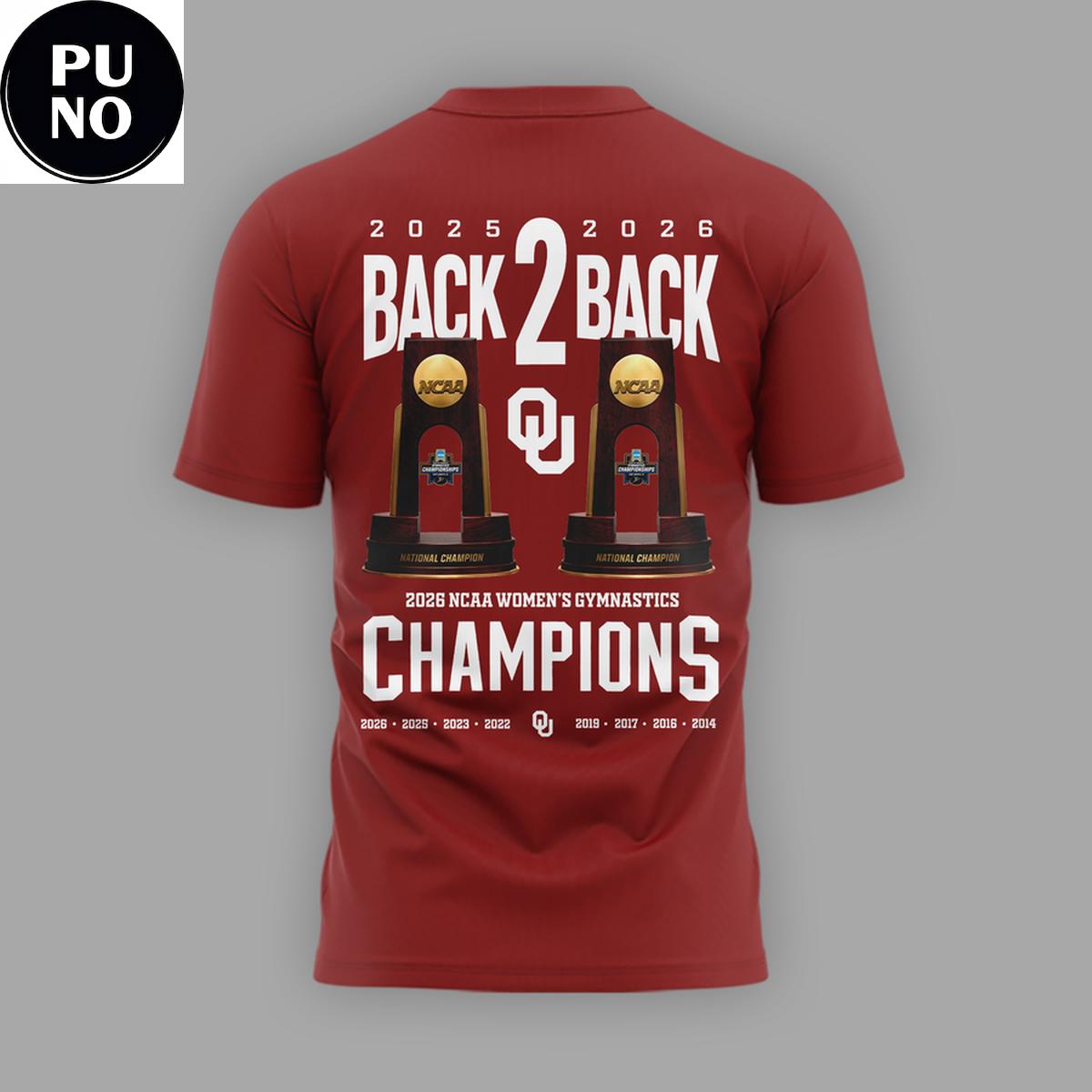 Oklahoma Sooners 2026 Women's Gymnastics National Champions Back2Back Hoodie Shirt