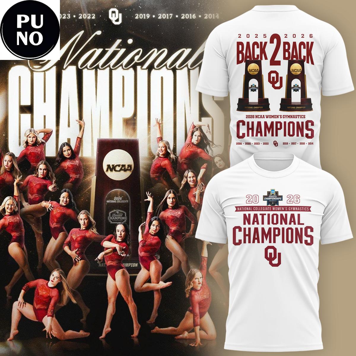 Oklahoma Sooners 2026 Women's Gymnastics National Champions Back2Back Hoodie Shirt