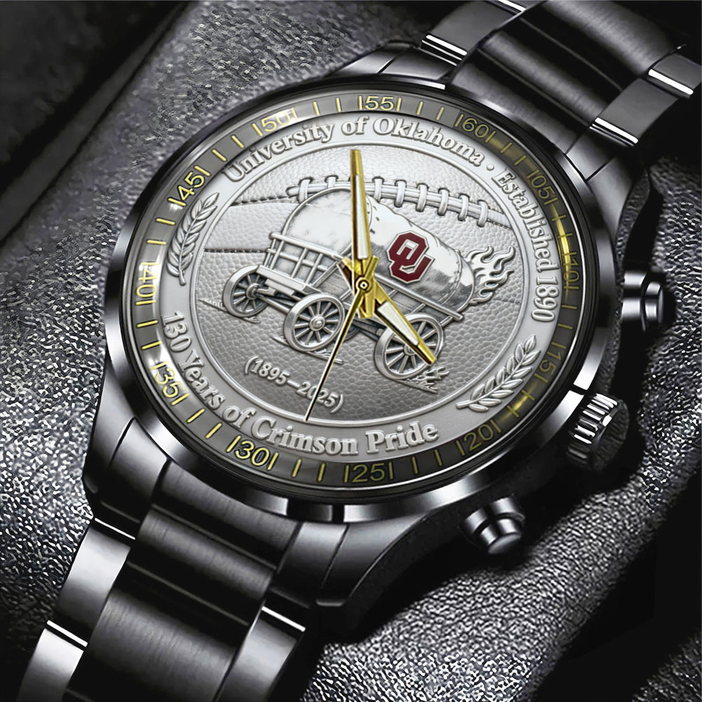 Oklahoma Sooners Football 130th Anniversary 2025 Black Stainless Steel Watch - TANTN17820
