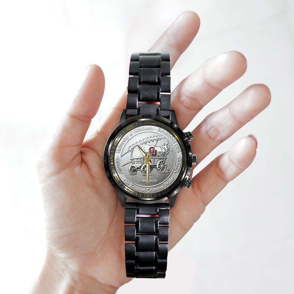 Oklahoma Sooners Football 130th Anniversary 2025 Black Stainless Steel Watch - TANTN17820