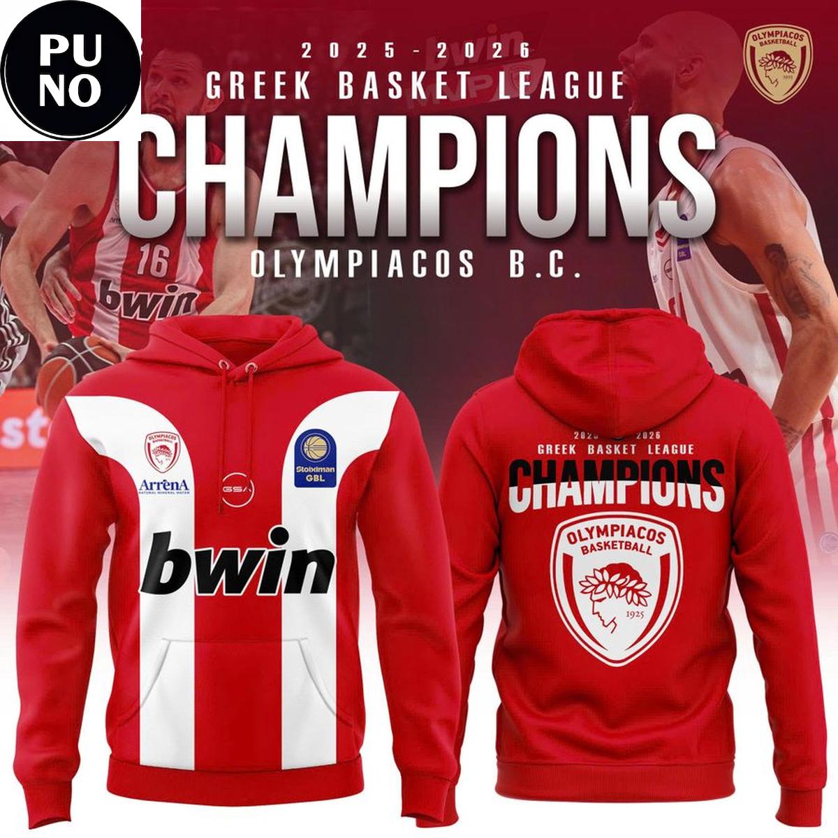 Olympiacos B.C. 2025-2026 Greek Basket League Champions Hoodie T-Shirt