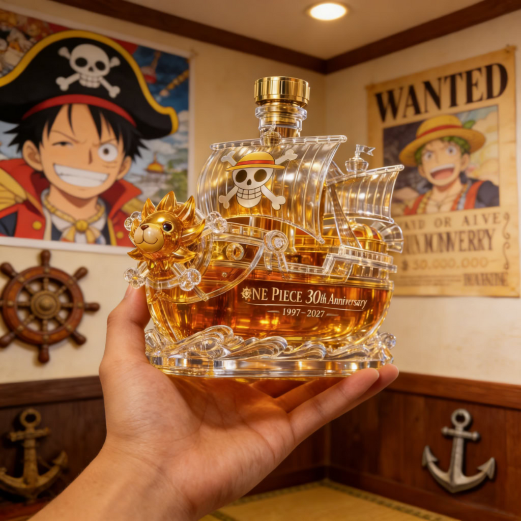 One Piece 30th Anniversary Pirate Ship Whiskey Bottle