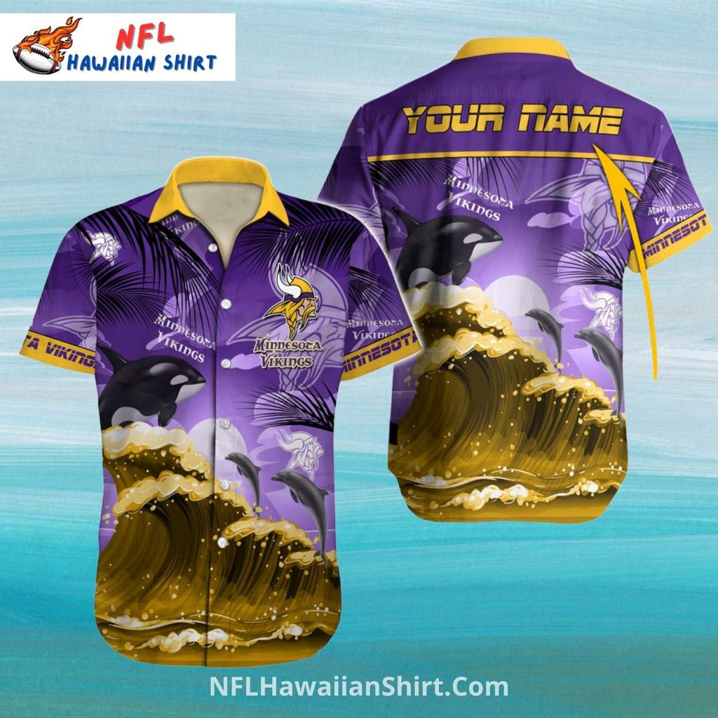 Orca Wave And Moon Minnesota Vikings Aloha Shirt