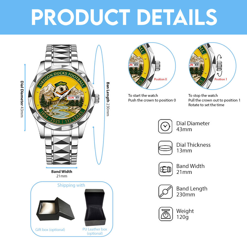 Oregon Ducks Football 131 Years Alloy Luxury Quartz Watch - MAITM13671