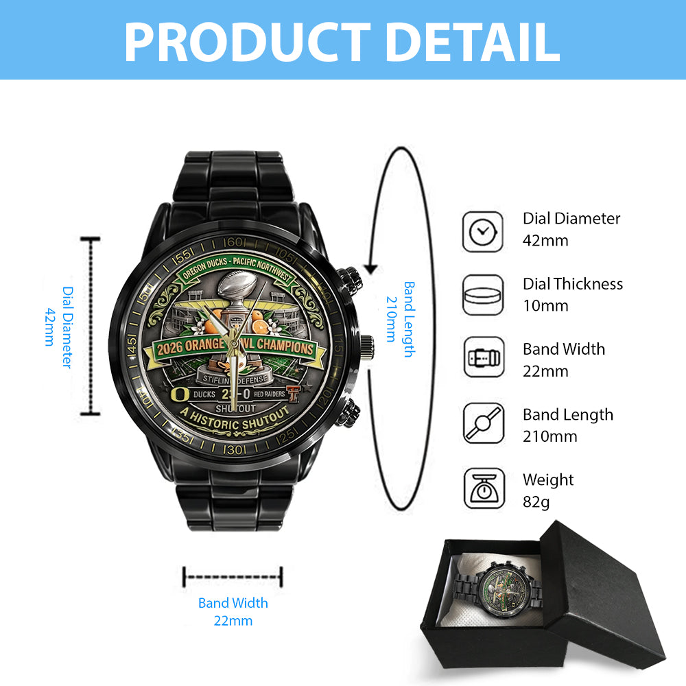 Oregon Ducks Football Orange Bowl Champions Black Stainless Steel Watch - MAITM14355