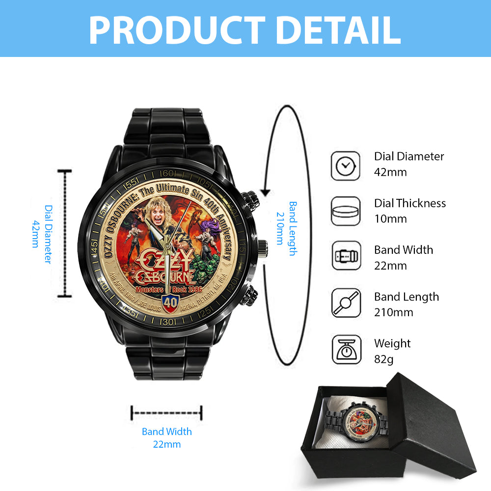 Ozzy Osbourne: The Ultimate Sin 40th Anniversary Black Stainless Steel Watch - TMTHU4982