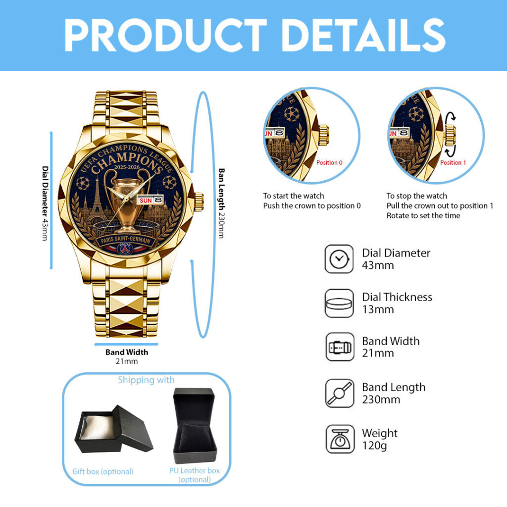 Paris Saint-Germain Champions of Europe 25/26 Alloy Luxury Quartz Watch - TANTN23304