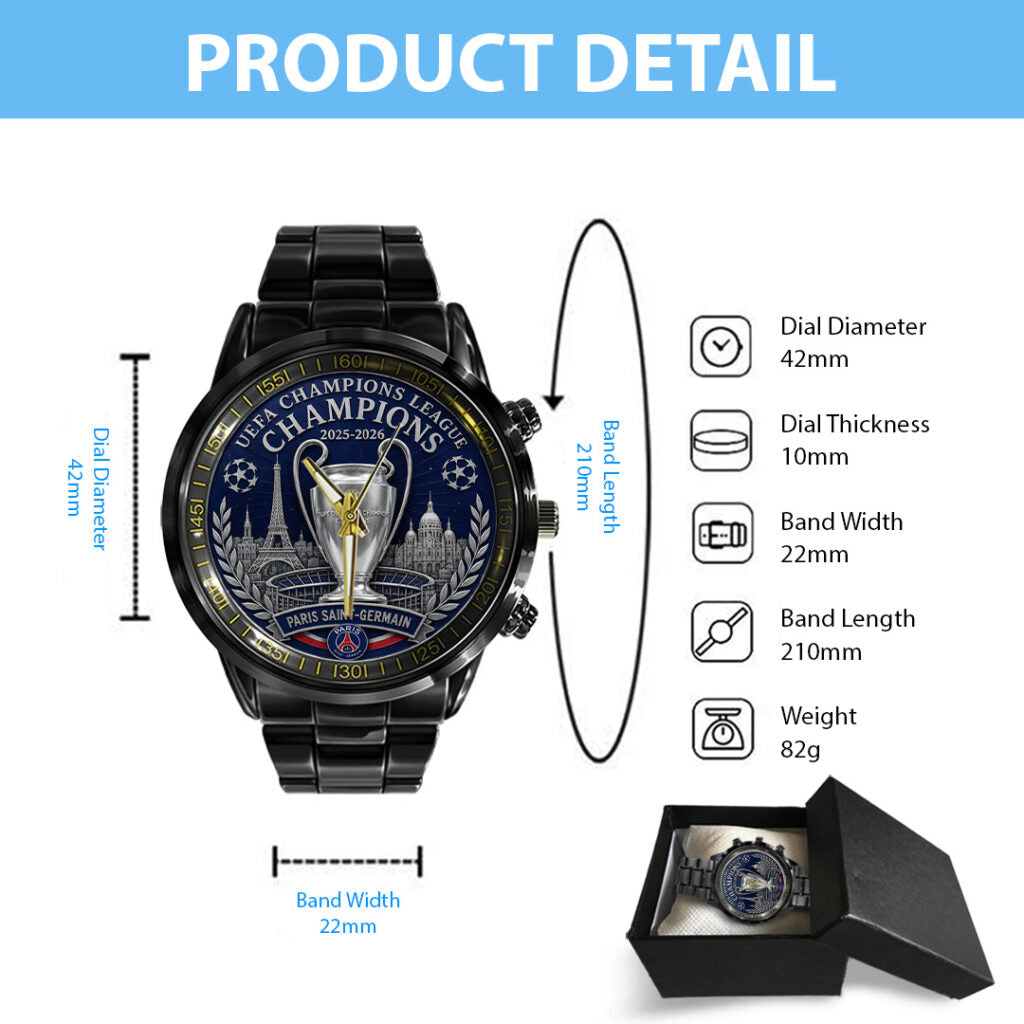 Paris Saint-Germain Champions of Europe 25/26 Black Stainless Steel Watch - TANTN23305