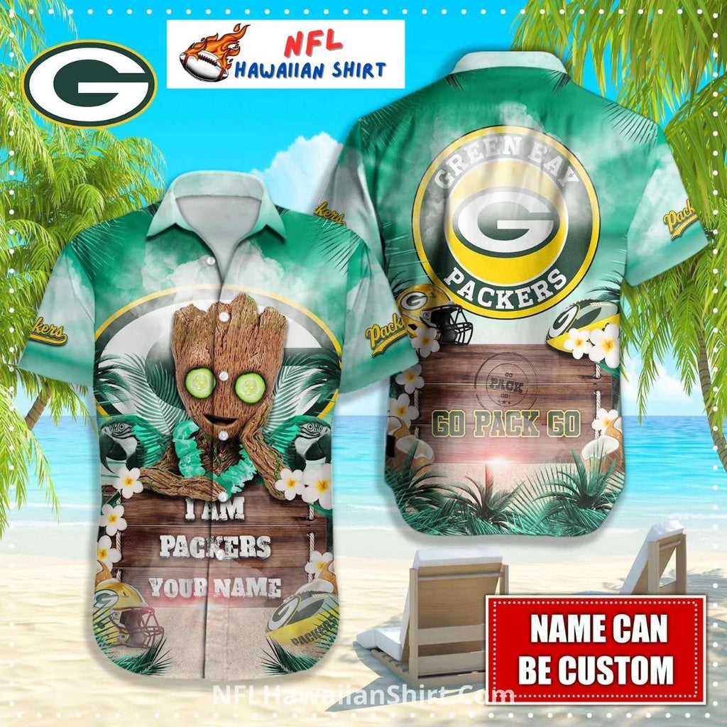 Packers Aloha Shirt With Groot And Tropical Theme