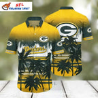 Packers Aloha Shirt With Palm Trees And Yellow Gradient Design