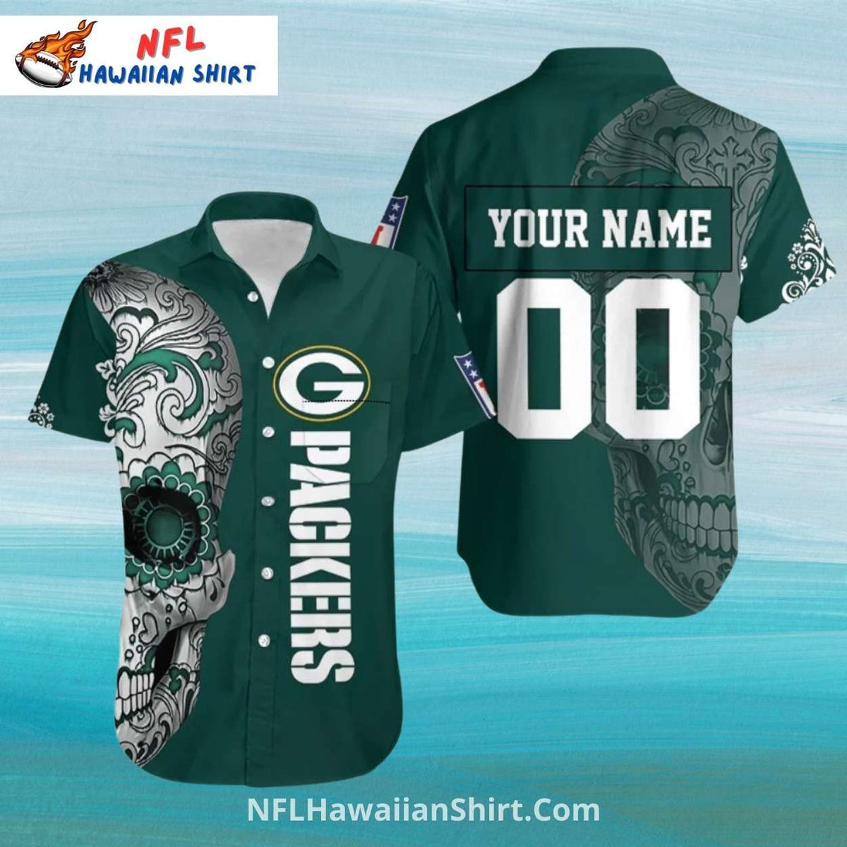 Packers Aloha Shirt With Skull And Snake Design