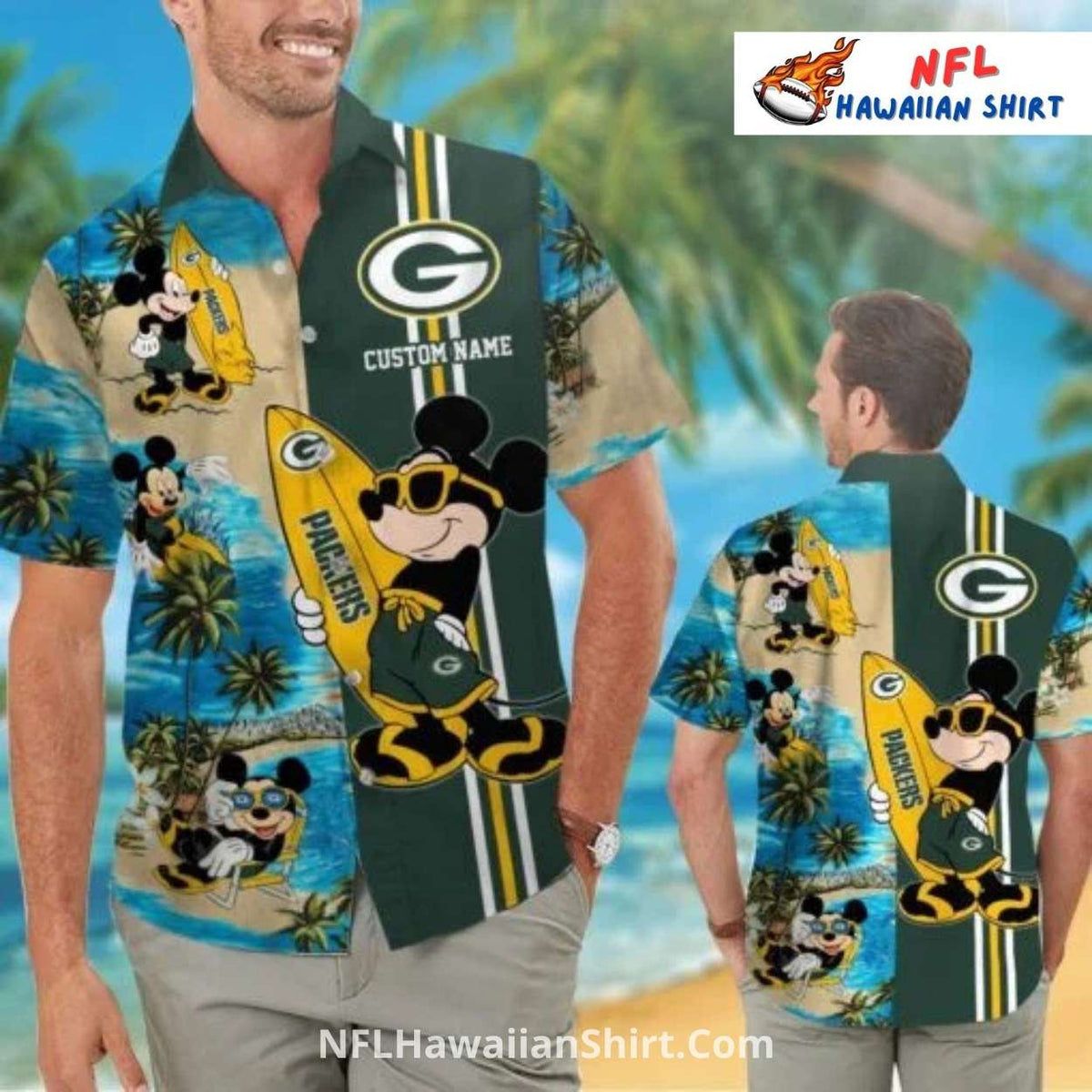 Packers Hawaiian Shirt With Custom Name And Mickey Mouse Theme