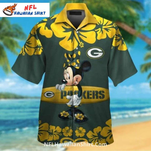 Packers Hawaiian Shirt With Minnie Mouse And Floral Design