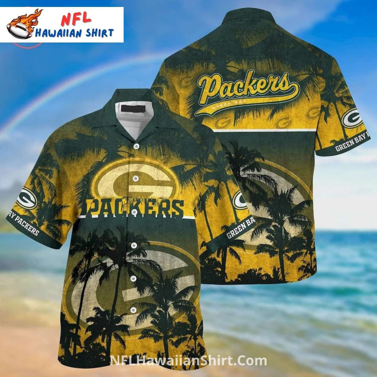 Packers Hawaiian Shirt With Vintage Palm Tree Sunset Print