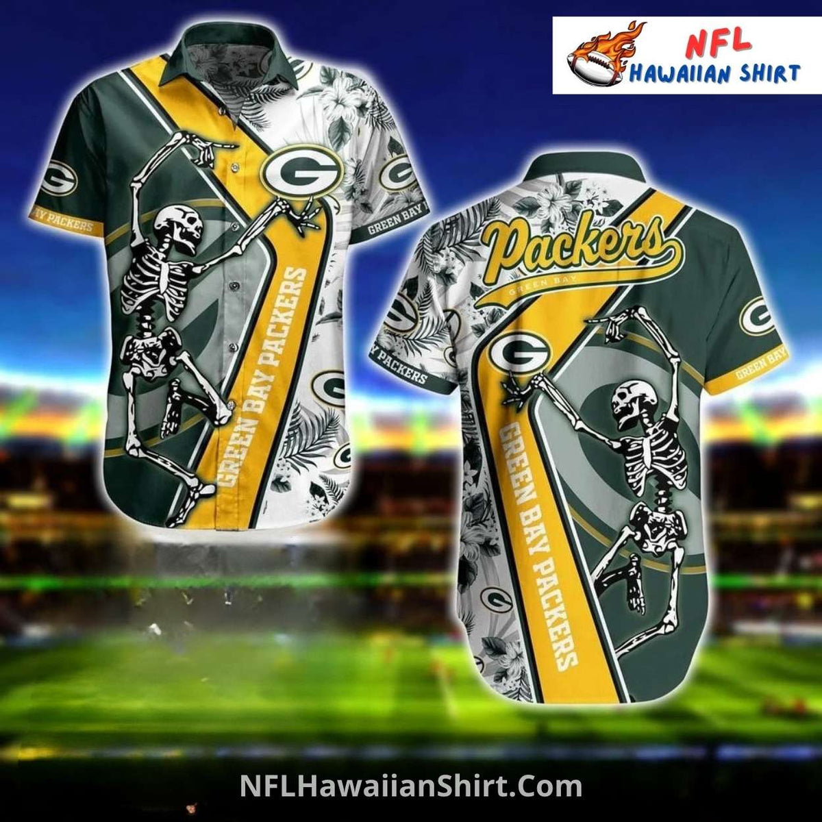 Packers Hawaiian Shirt featuring Skeleton Graphic And Logo