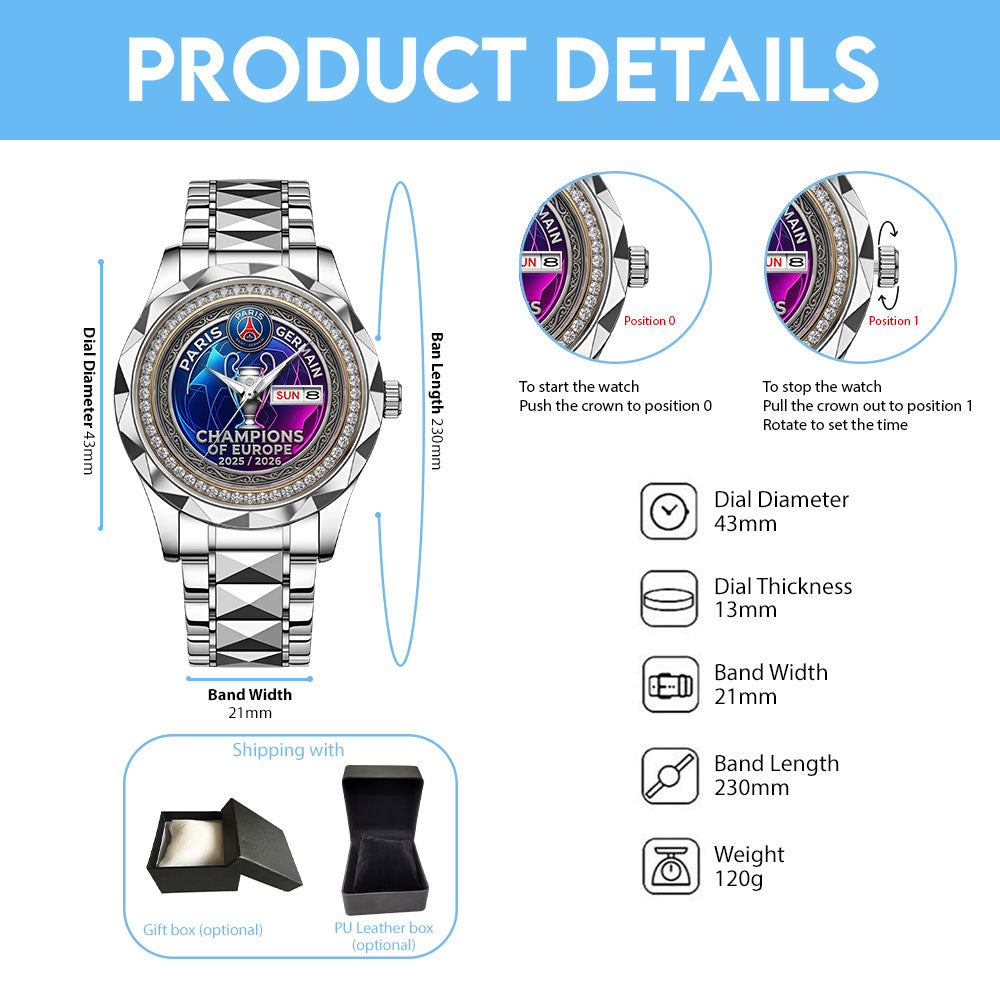 Paris Saint-Germain Champions of Europe 25/26 Alloy Luxury Quartz Watch - TMTHU6760