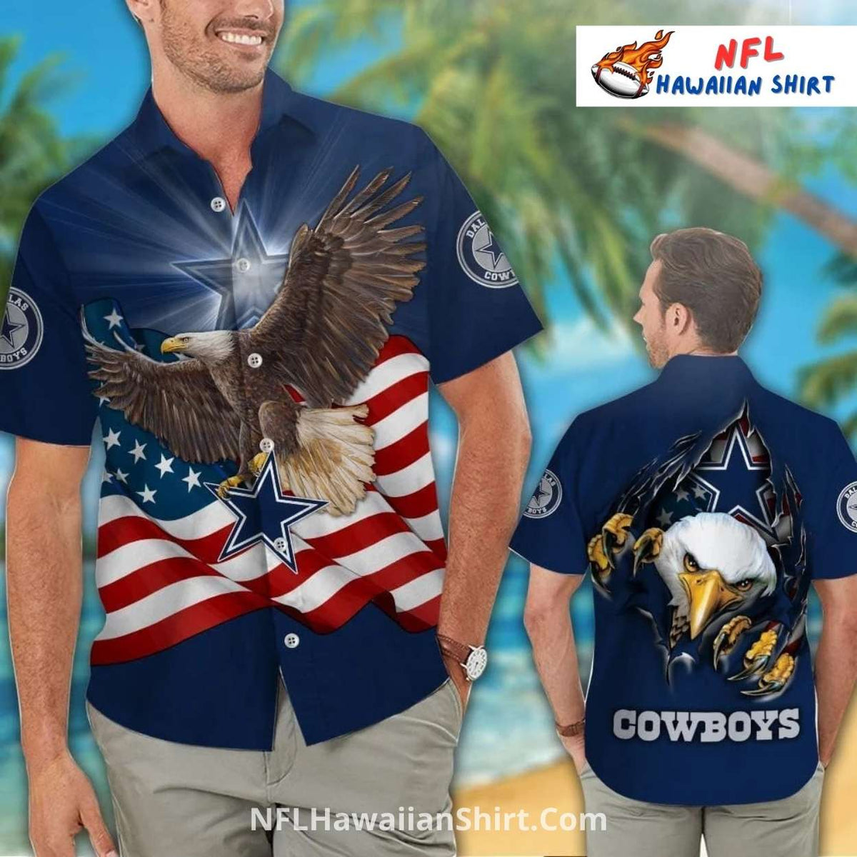 Patriotic Dallas Cowboys Eagle Flag Beach Shirt