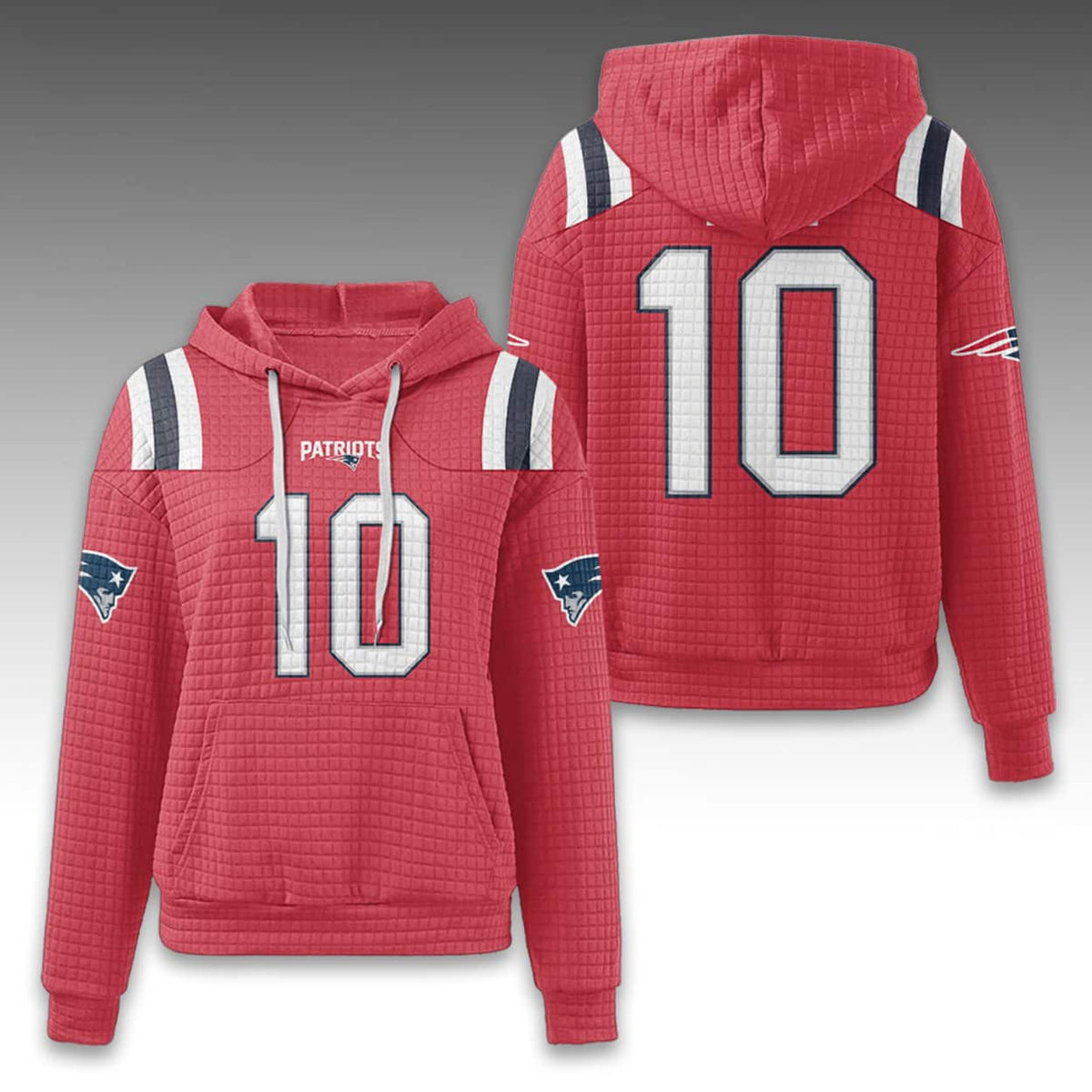 Patriots Drake Maye 10 Waffle Hoodie