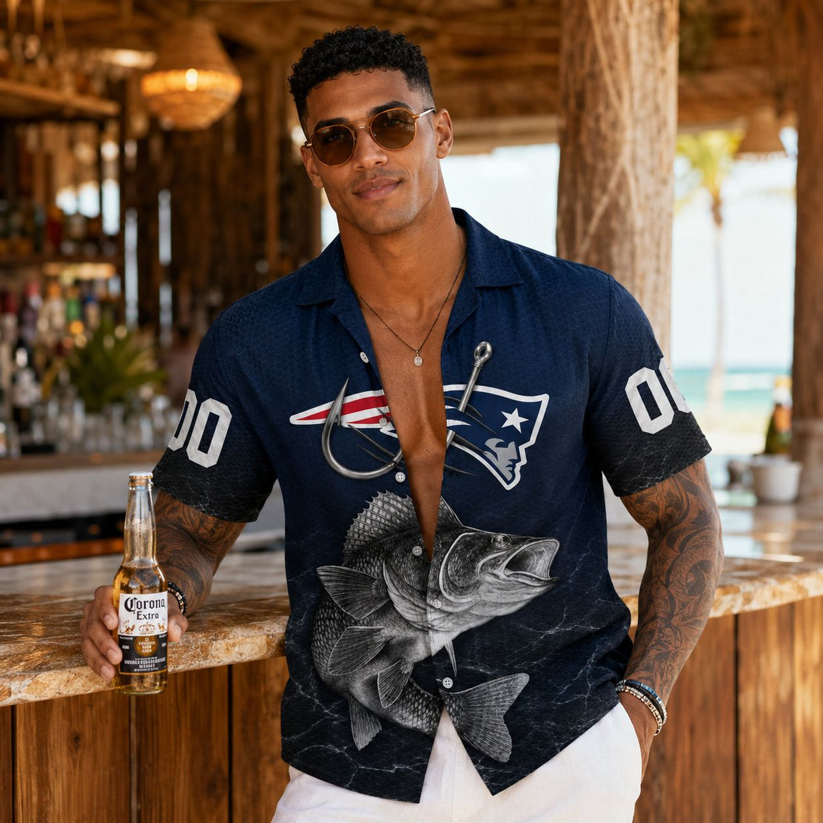 Angler’s Catch New England Patriots Hawaiian Shirt — Custom Name Fishing Fan Gear