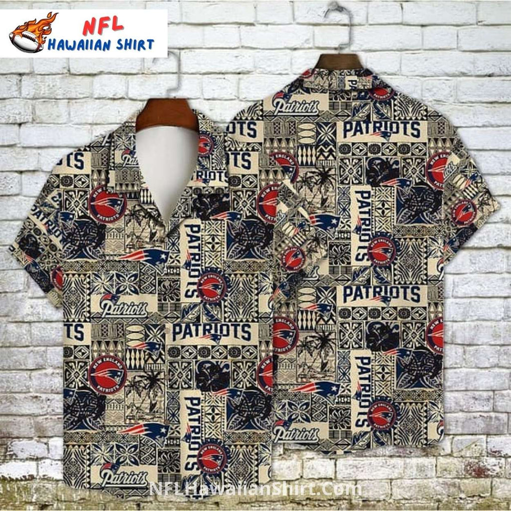 Patriots Hawaiian Shirt – Beige Tribal Patchwork Pattern