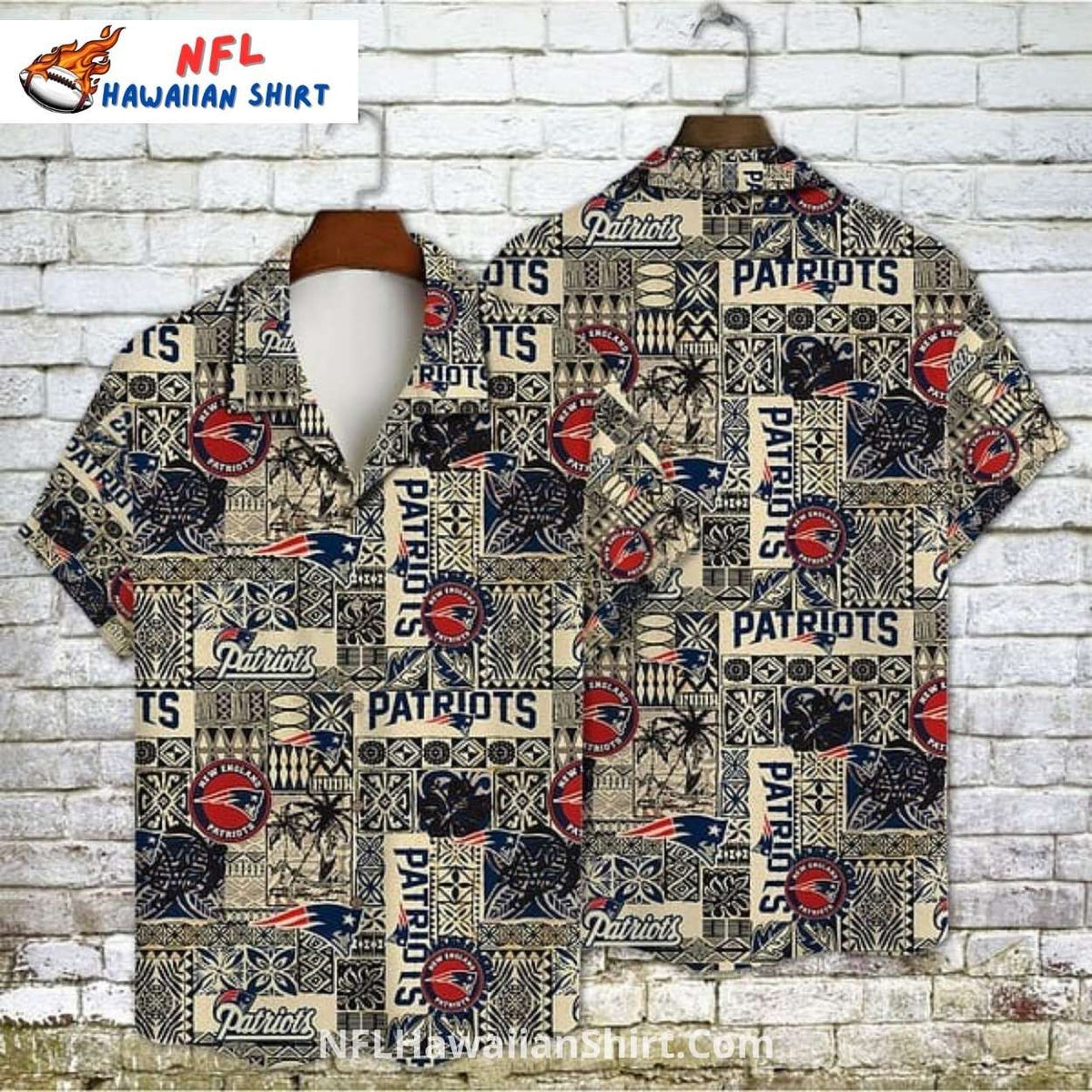 Patriots Hawaiian Shirt – Beige Tribal Patchwork Pattern