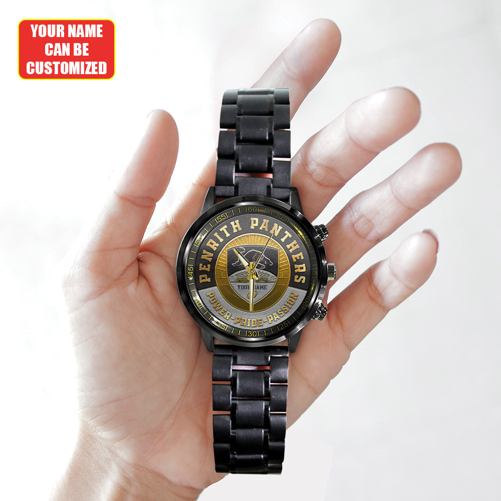 Personalized Penrith Panthers Black Stainless Steel Watch - TANTN18622
