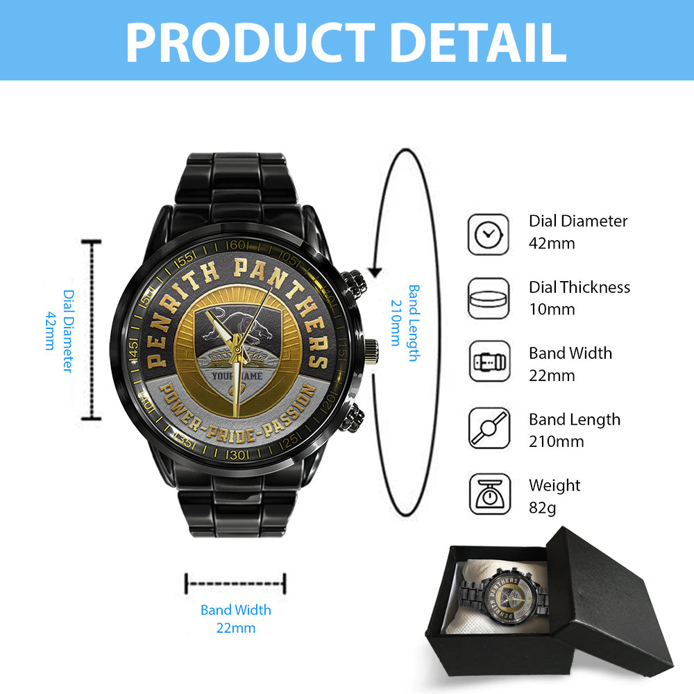 Personalized Penrith Panthers Black Stainless Steel Watch - TANTN18622