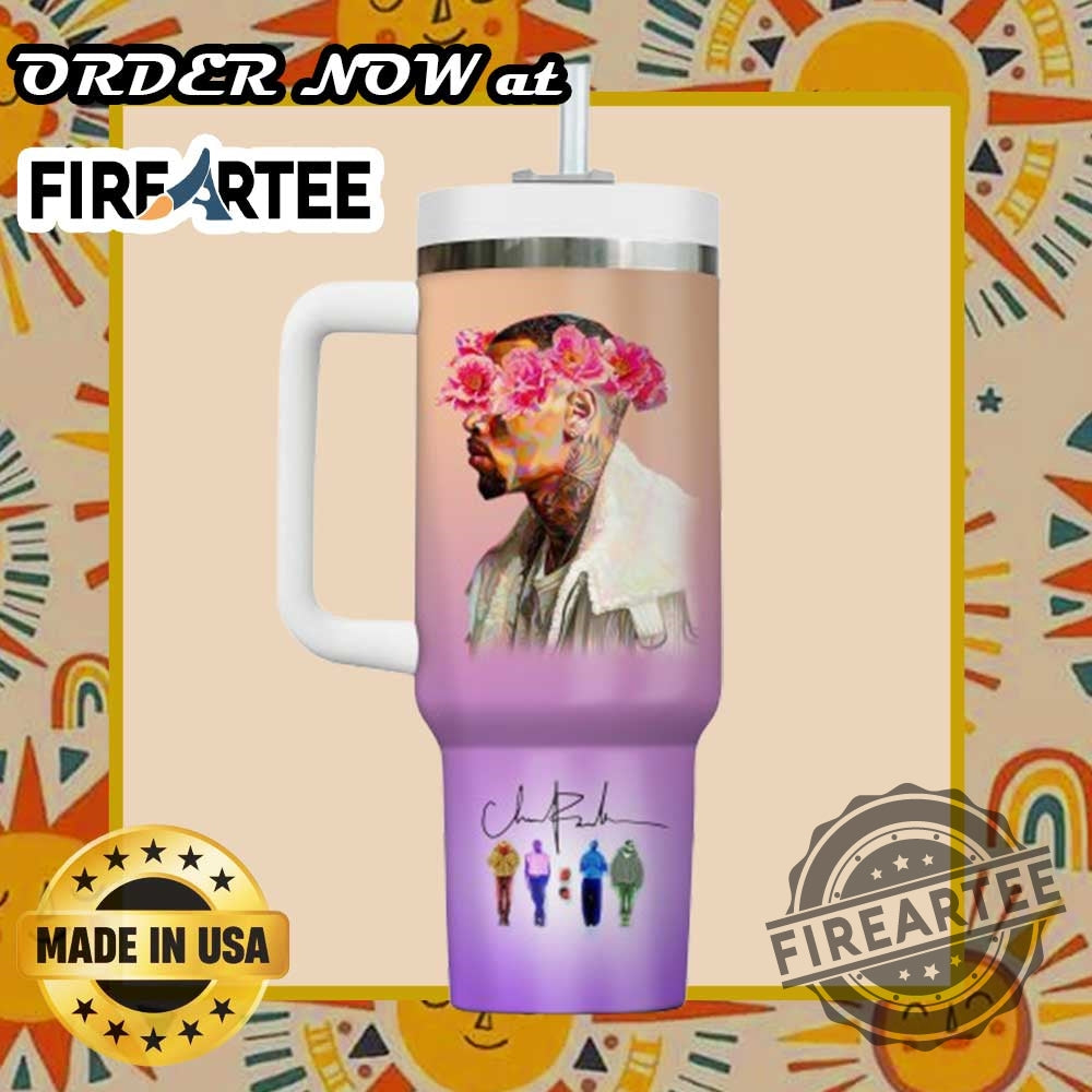 Personalized Chris Brown Floral Tumbler Custom Breezy Design With Floral Headgear