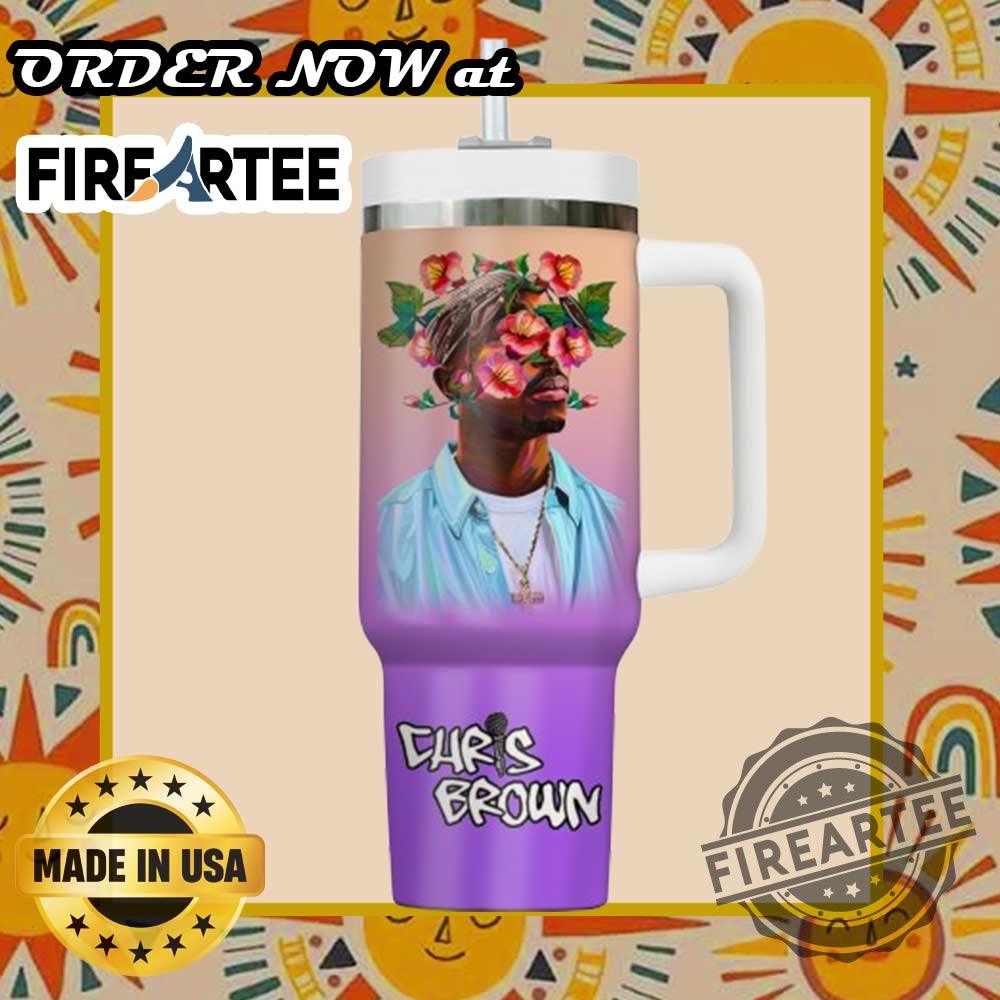 Personalized Chris Brown Floral Tumbler Custom Breezy Design With Floral Headgear