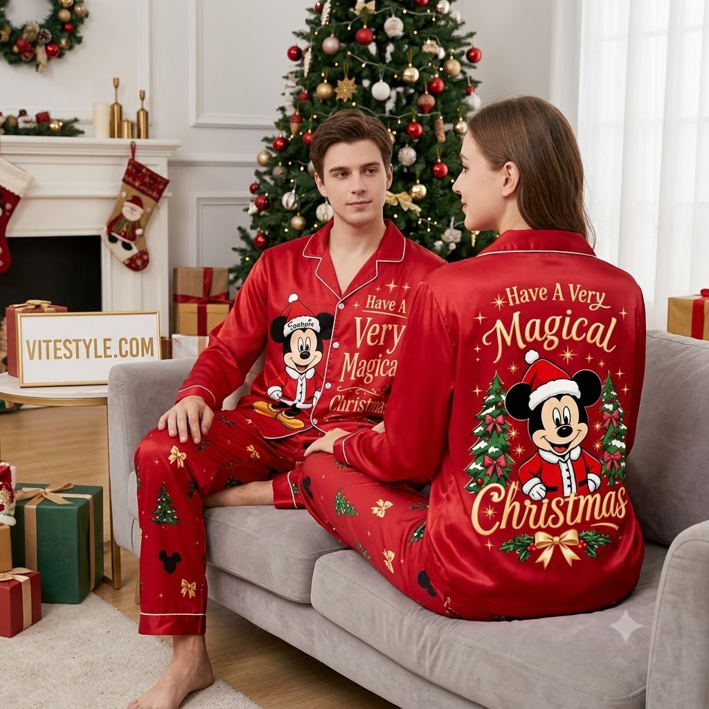 Personalized Mickey Mouse Have A Very Magical Christmas Button Down Pajamas