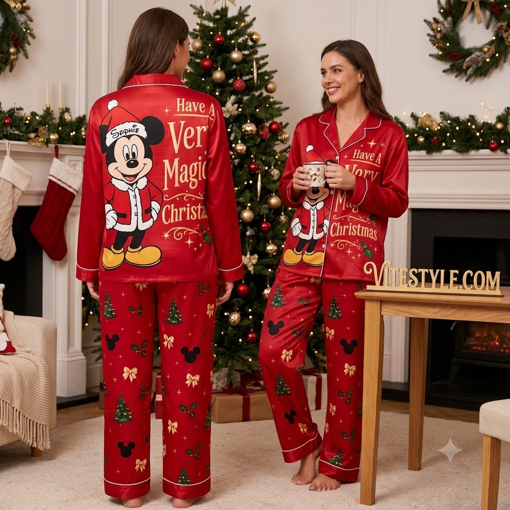 Personalized Mickey Mouse Have A Very Magical Christmas Button Down Pajamas