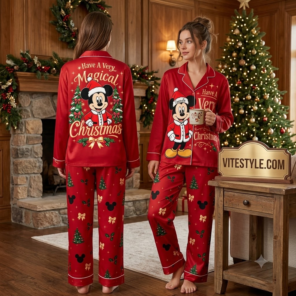 Personalized Mickey Mouse Have A Very Magical Christmas Button Down Pajamas