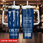Personalized Name Energy Nutrition Facts Indianapolis Colts NFL Tumbler