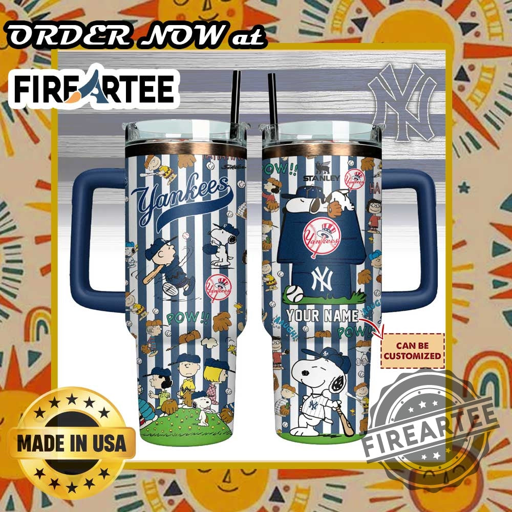 Personalized New York Yankees Snoopy Tumbler – Customizable Baseball Drinkware with Peanuts Characters