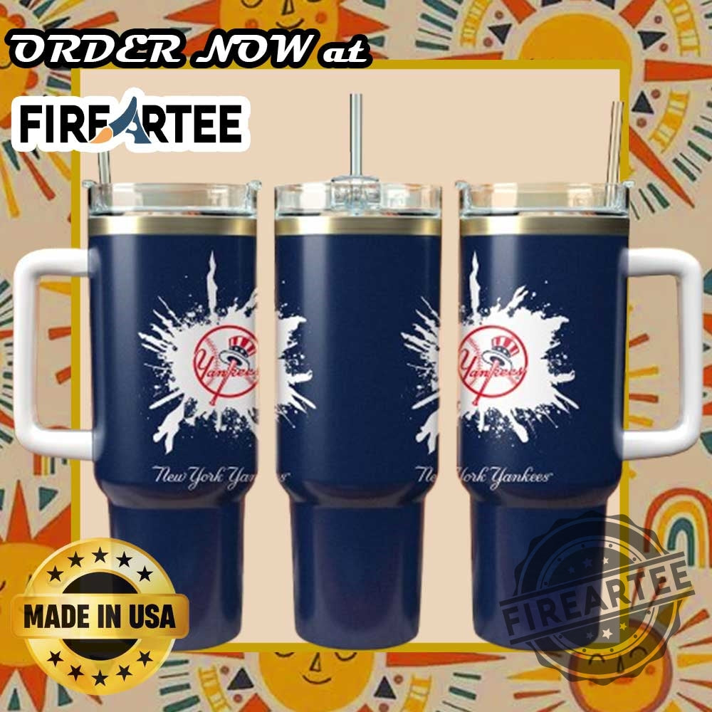 Personalized New York Yankees Tumbler With Paint Splash Design Customizable Baseball Drinkware