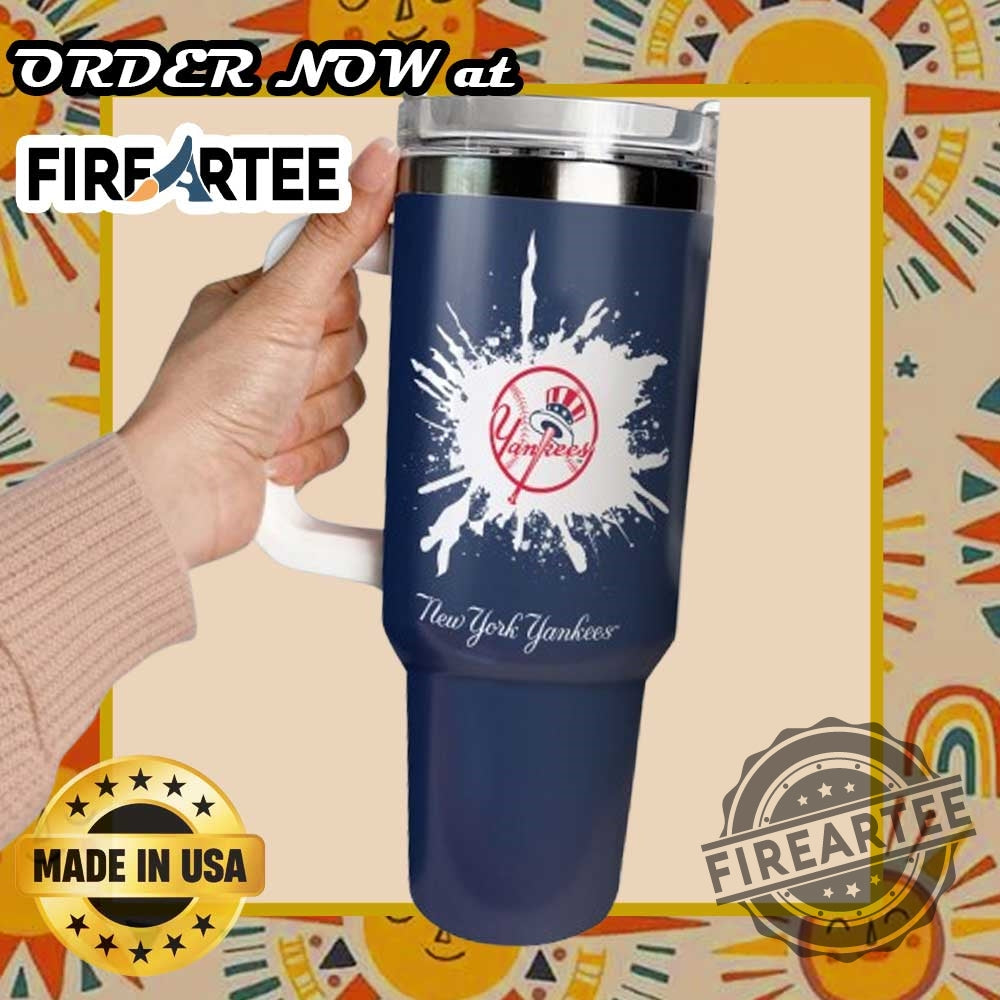 Personalized New York Yankees Tumbler With Paint Splash Design Customizable Baseball Drinkware