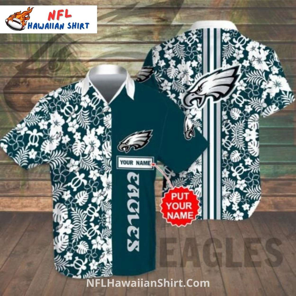 Personalized Philadelphia Eagles Aloha Shirt With White Hibiscus