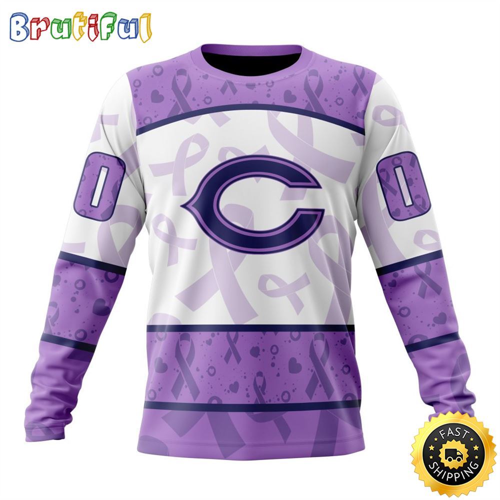Personalized NFL Chicago Bears Crewneck Sweatshirt Special Lavender Fights Cancer Unisex Sweatshirt