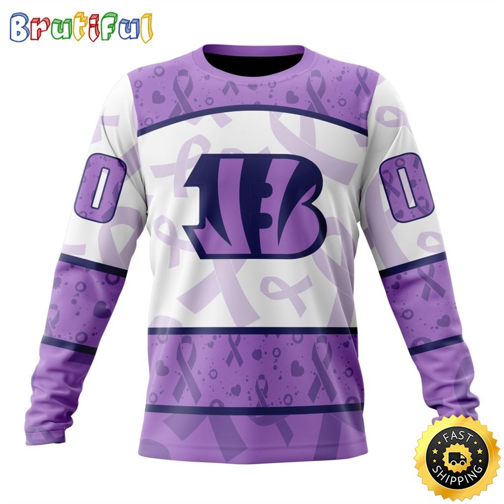Personalized NFL Cincinnati Bengals Crewneck Sweatshirt Special Lavender Fights Cancer Unisex Sweatshirt