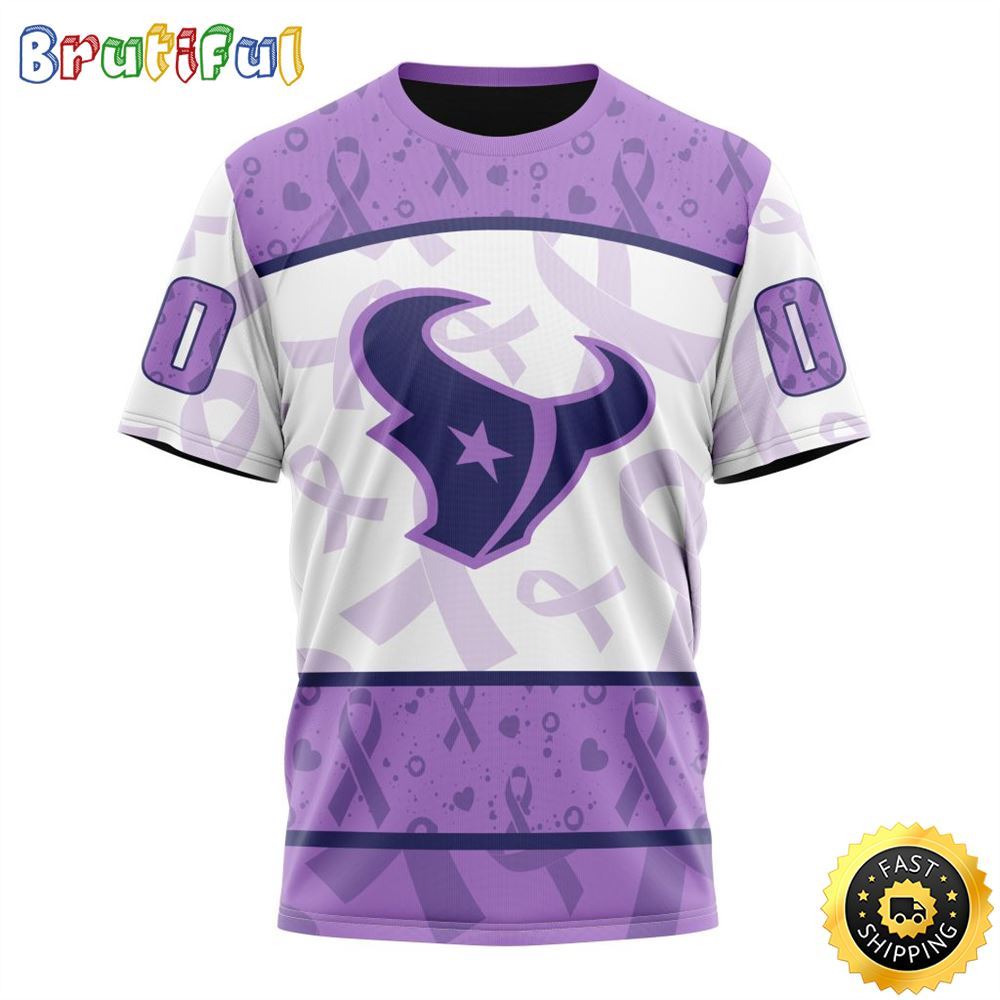 Personalized NFL Houston Texans All Over Print 3D T Shirt Special Lavender Fights Cancer Unisex Tshirt
