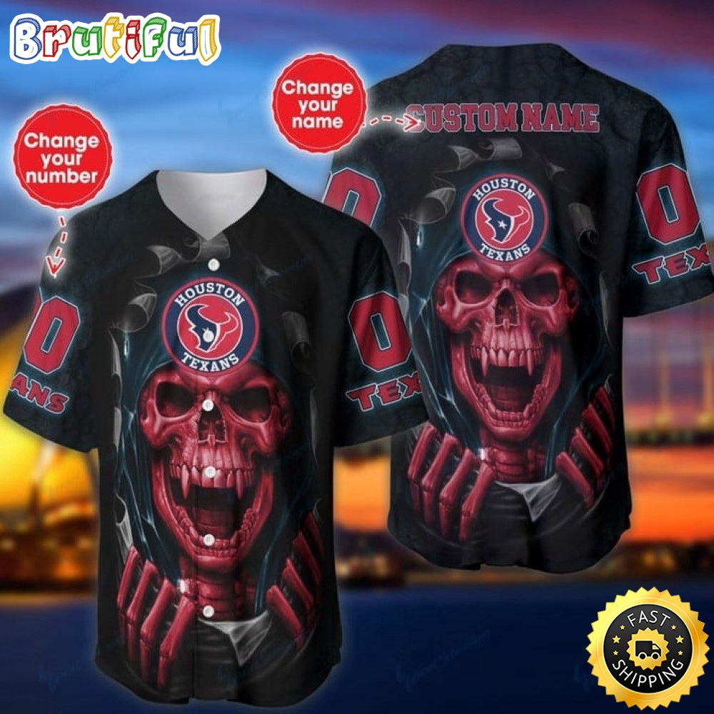 Personalized NFL Houston Texans Baseball Jersey Vampire Skull