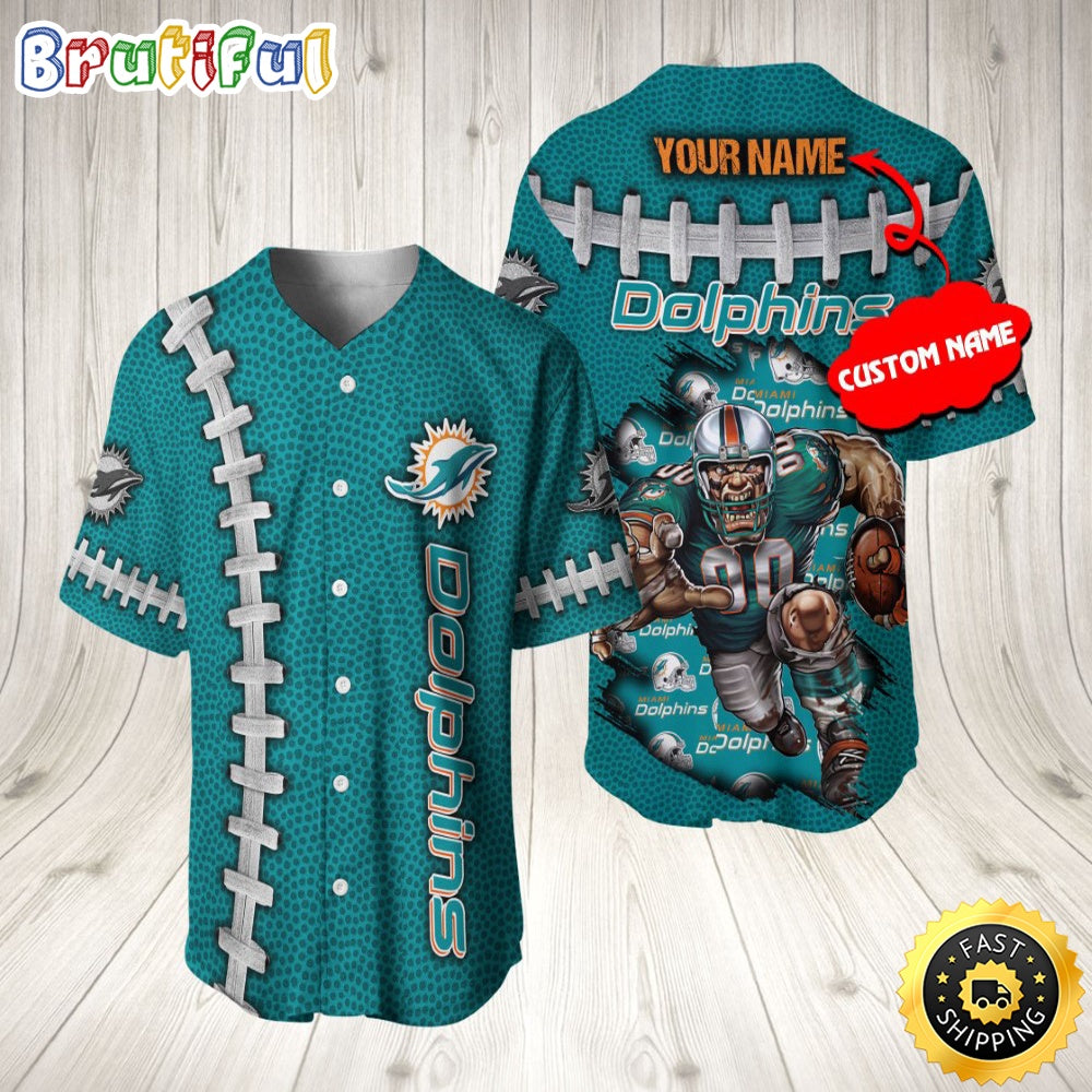 Personalized NFL Miami Dolphins Baseball Jersey Team Spirit Tops
