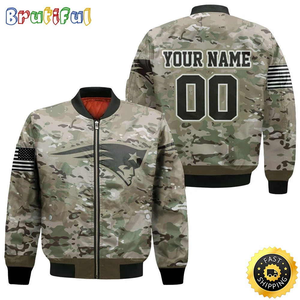 Personalized NFL New England Patriots Bomber Jacket Camouflage Veteran