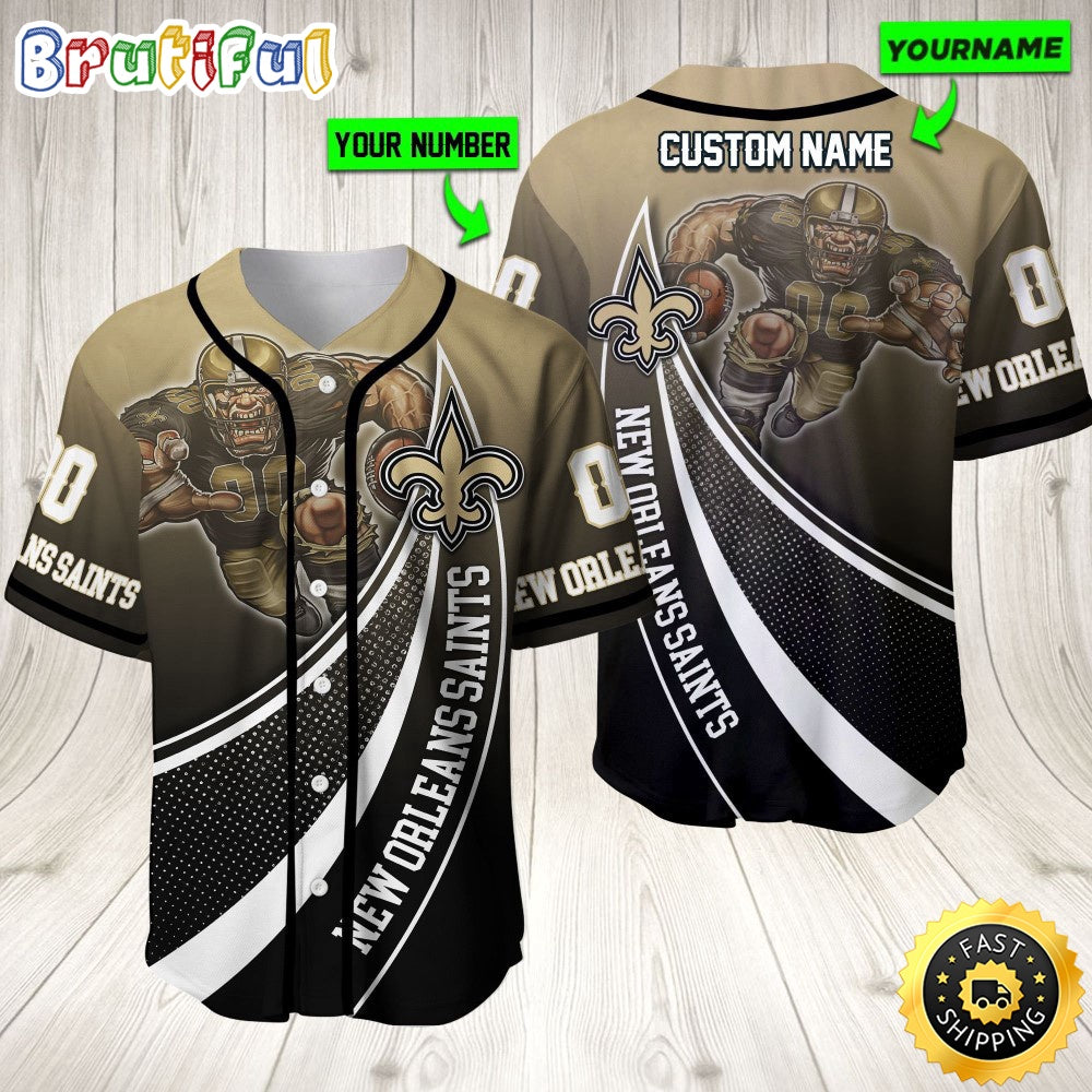 Personalized NFL New Orleans Saints Baseball Jersey Mascot Art