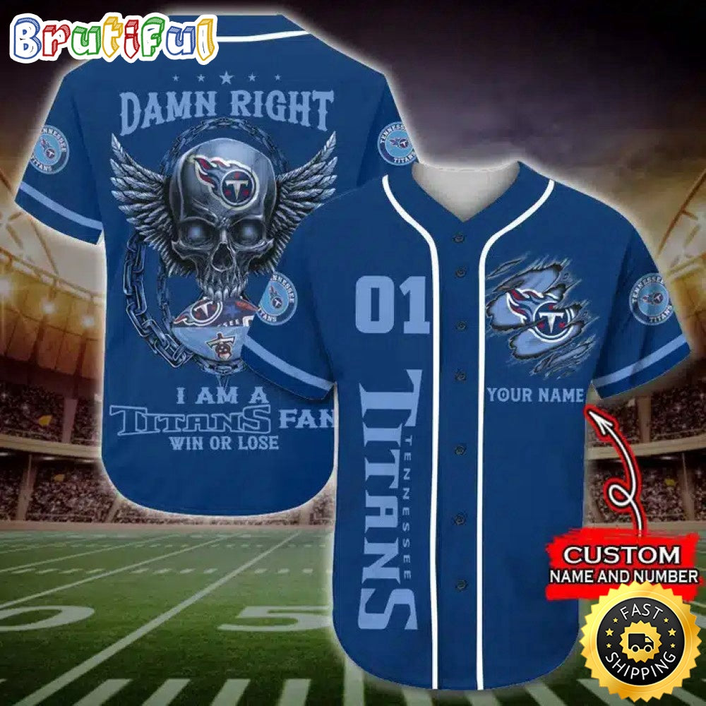 Personalized NFL Tennessee Titans Baseball Jersey Art Skull